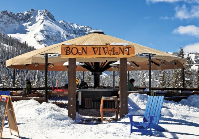 Bon Vivant with umbralla up during winter